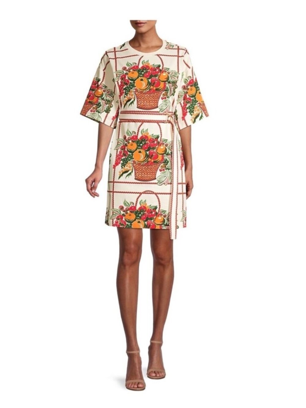 NWT TORY BURCH Fruit Basket T-Shirt belt MINI Dress orange oversized m bust44